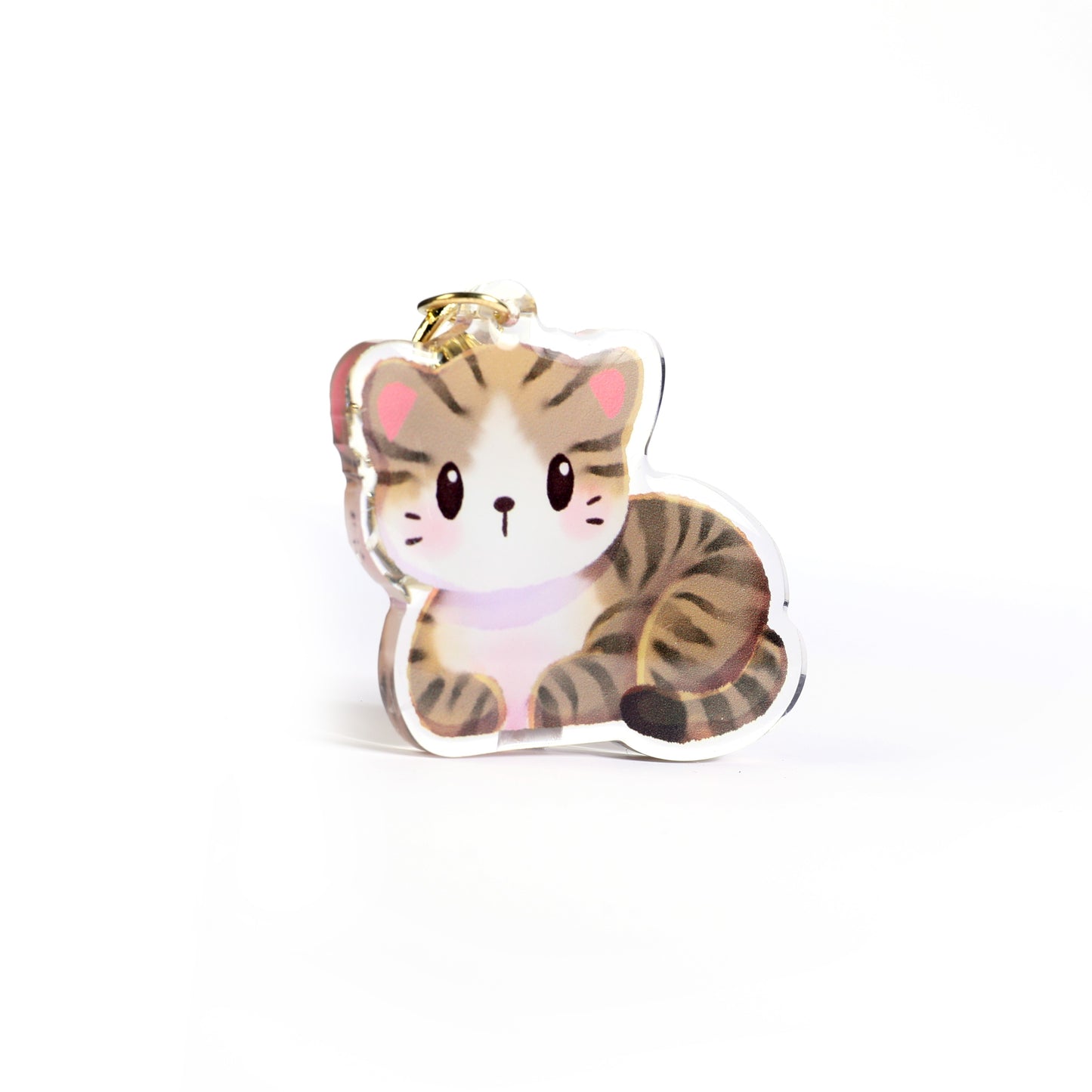 Brown Cream Tabby Cat Clear Acrylic Keychain