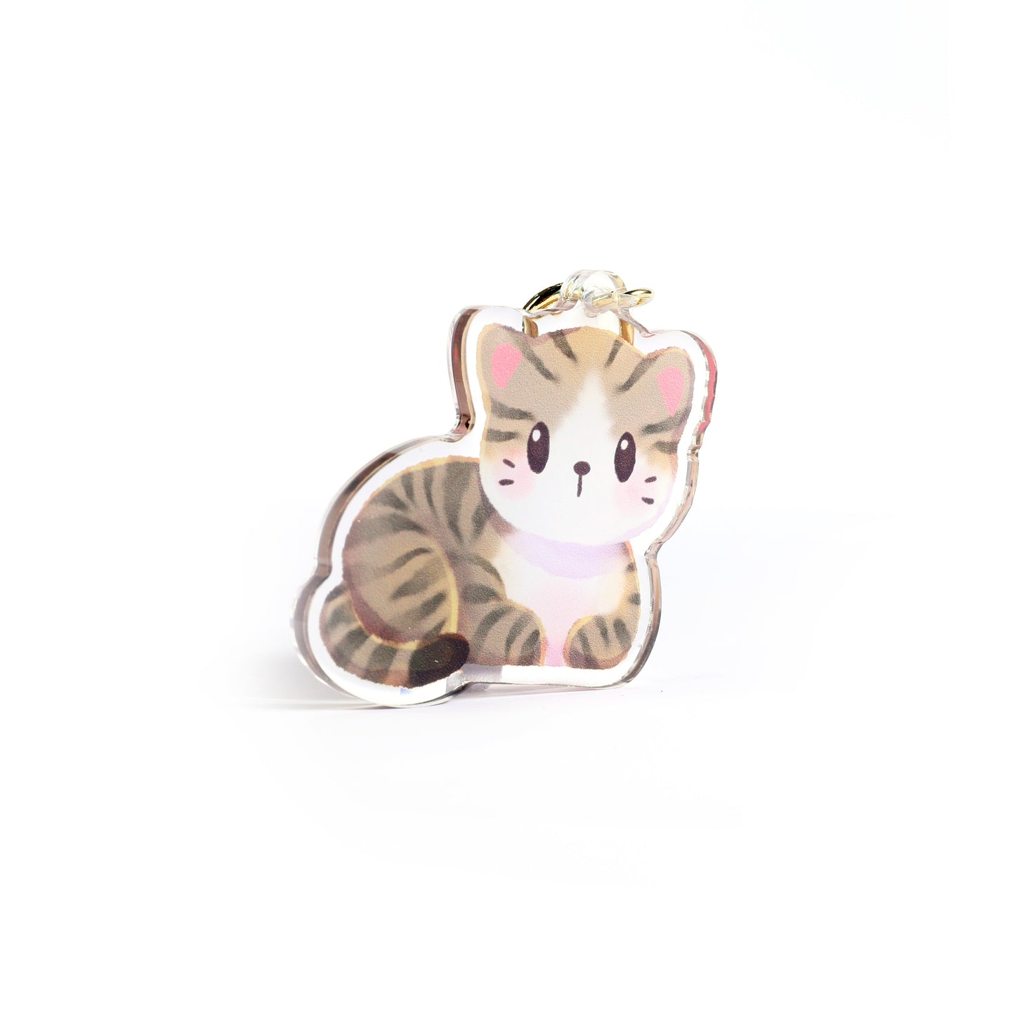 Brown Cream Tabby Cat Clear Acrylic Keychain