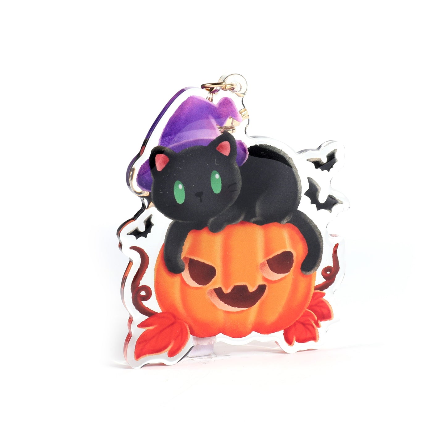 Black Cat Witch Clear Acrylic Keychain