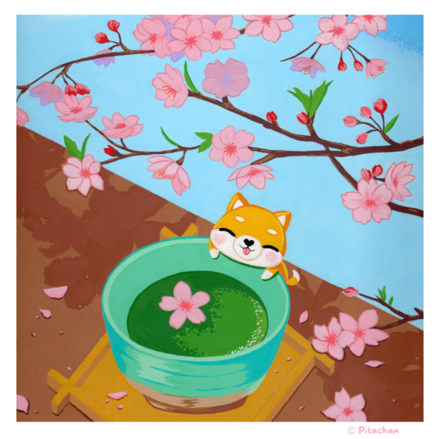 Hanami with Hiro the Shiba Print