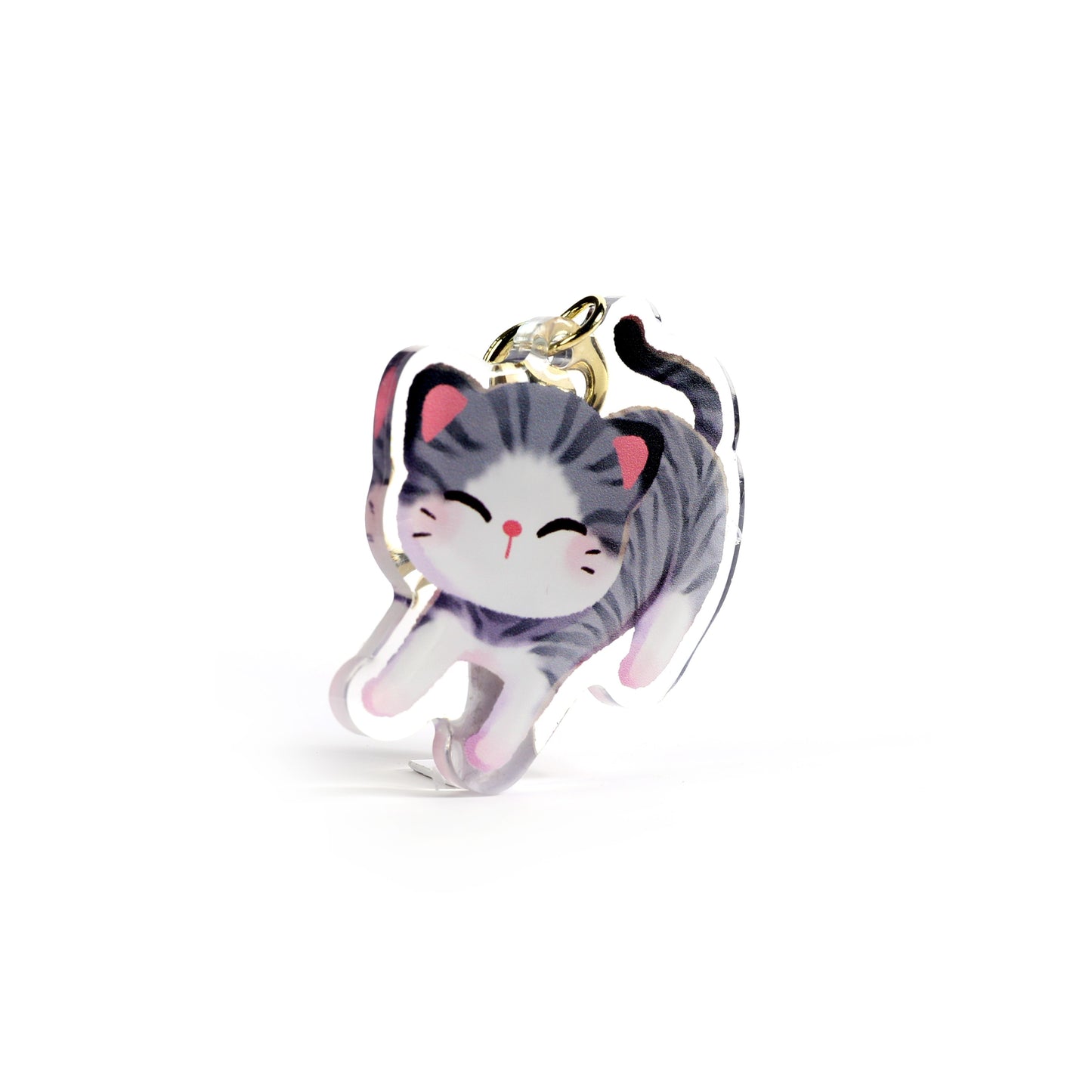 Gray White Tabby Cat Clear Acrylic Keychain