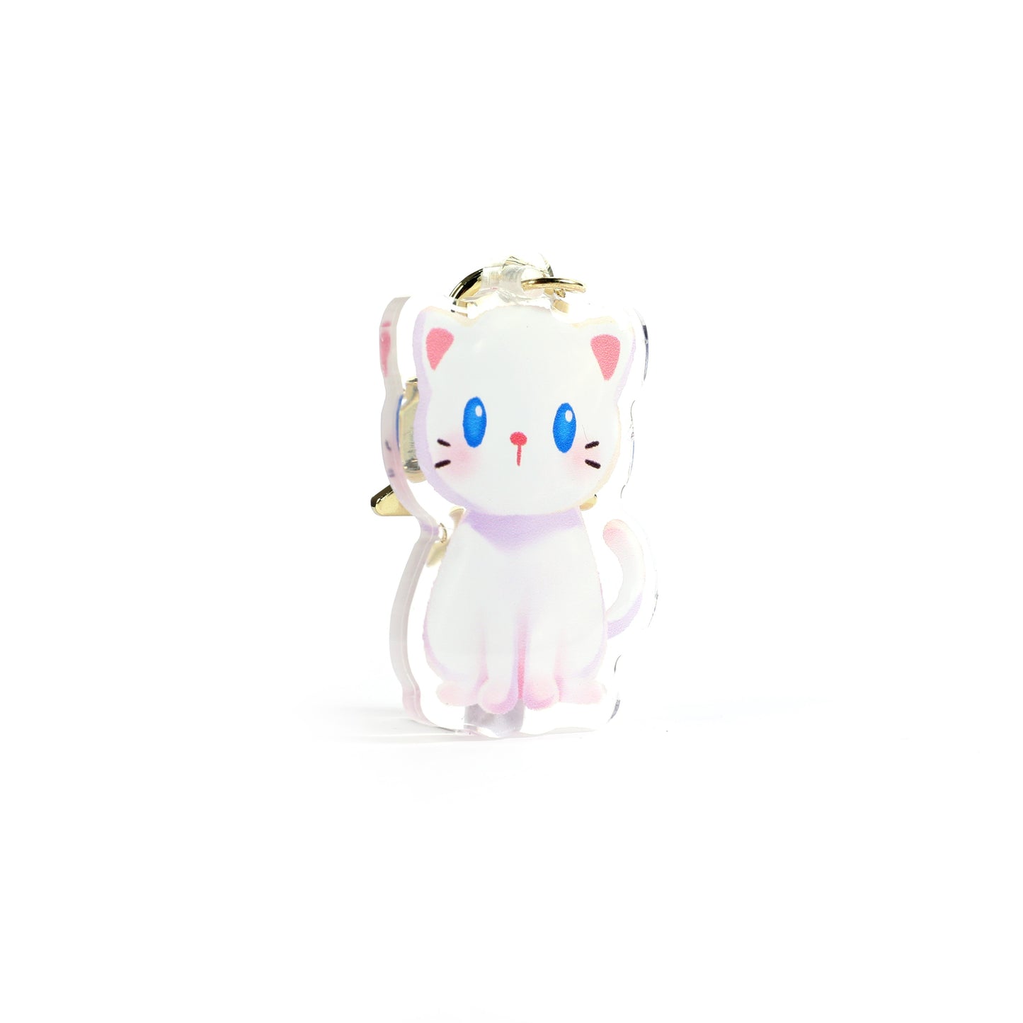 White Tabby Cat Clear Acrylic Keychain