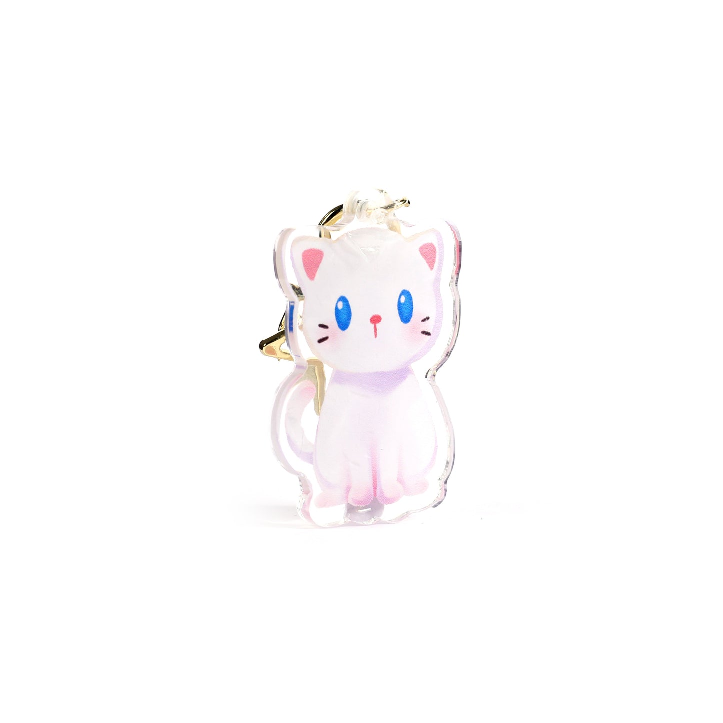 White Tabby Cat Clear Acrylic Keychain