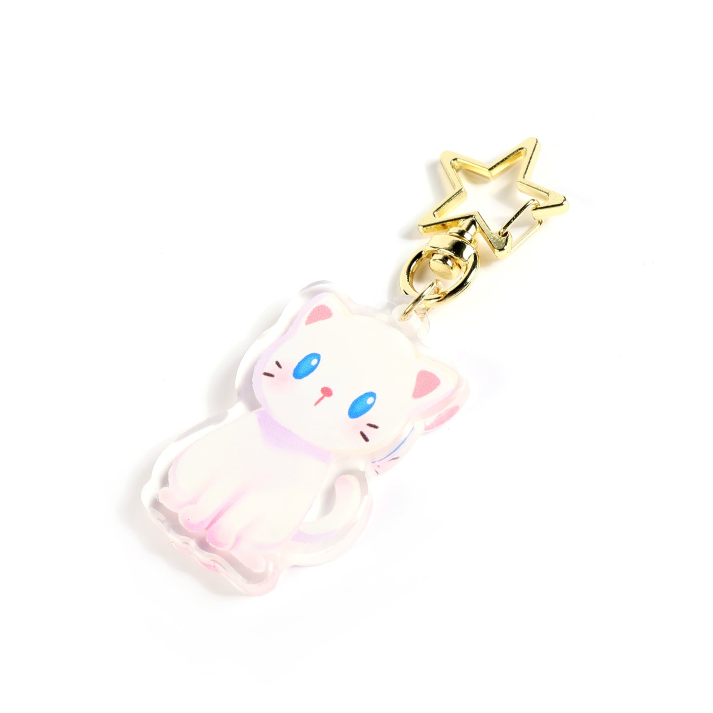 White Tabby Cat Clear Acrylic Keychain