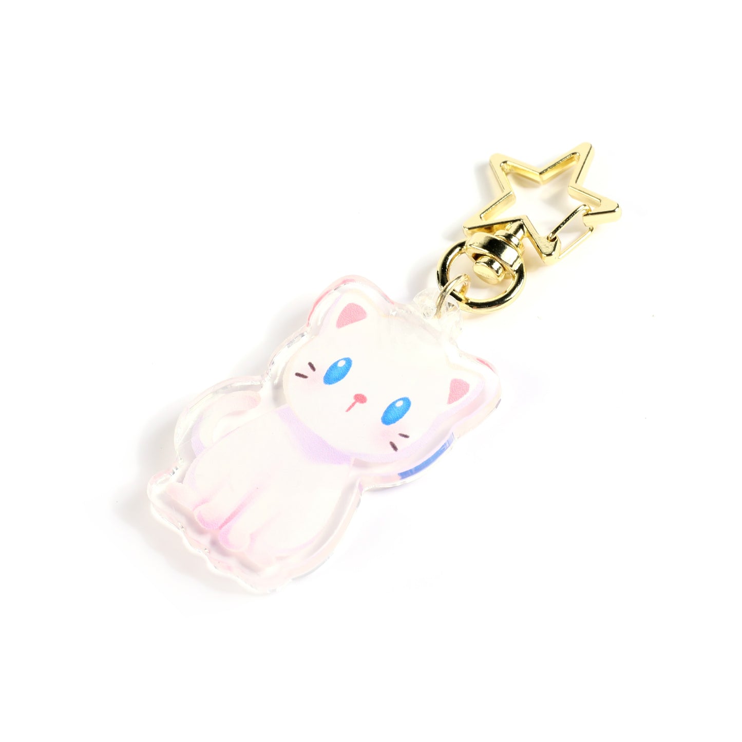 White Tabby Cat Clear Acrylic Keychain