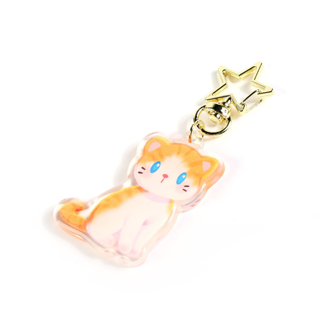 Orange White Tabby Cat Clear Acrylic Keychain
