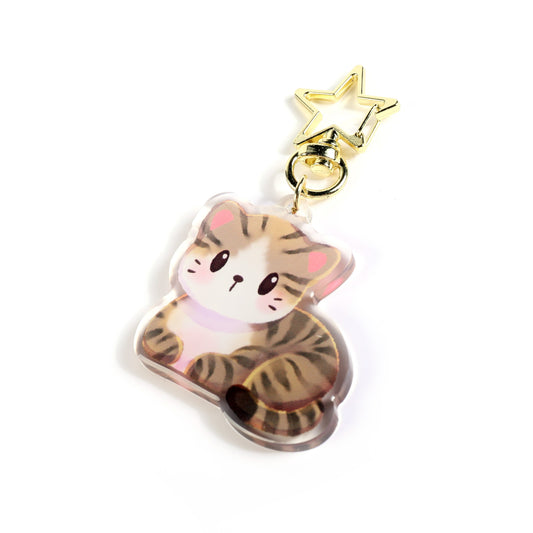 Brown Cream Tabby Cat Clear Acrylic Keychain