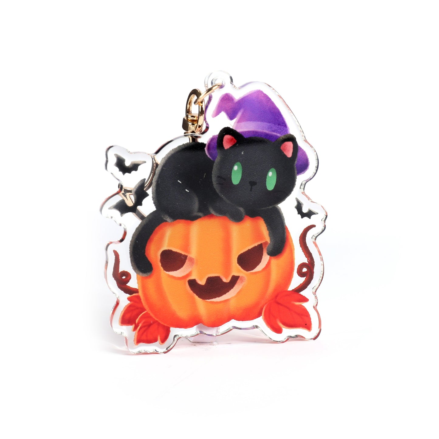 Black Cat Witch Clear Acrylic Keychain