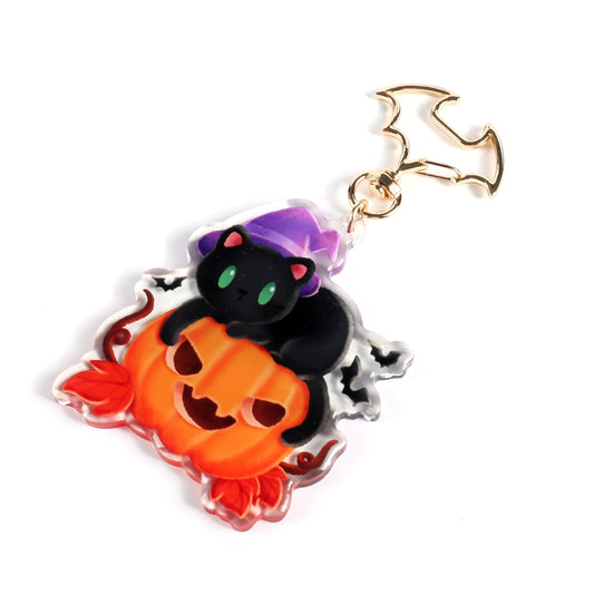 Black Cat Witch Clear Acrylic Keychain