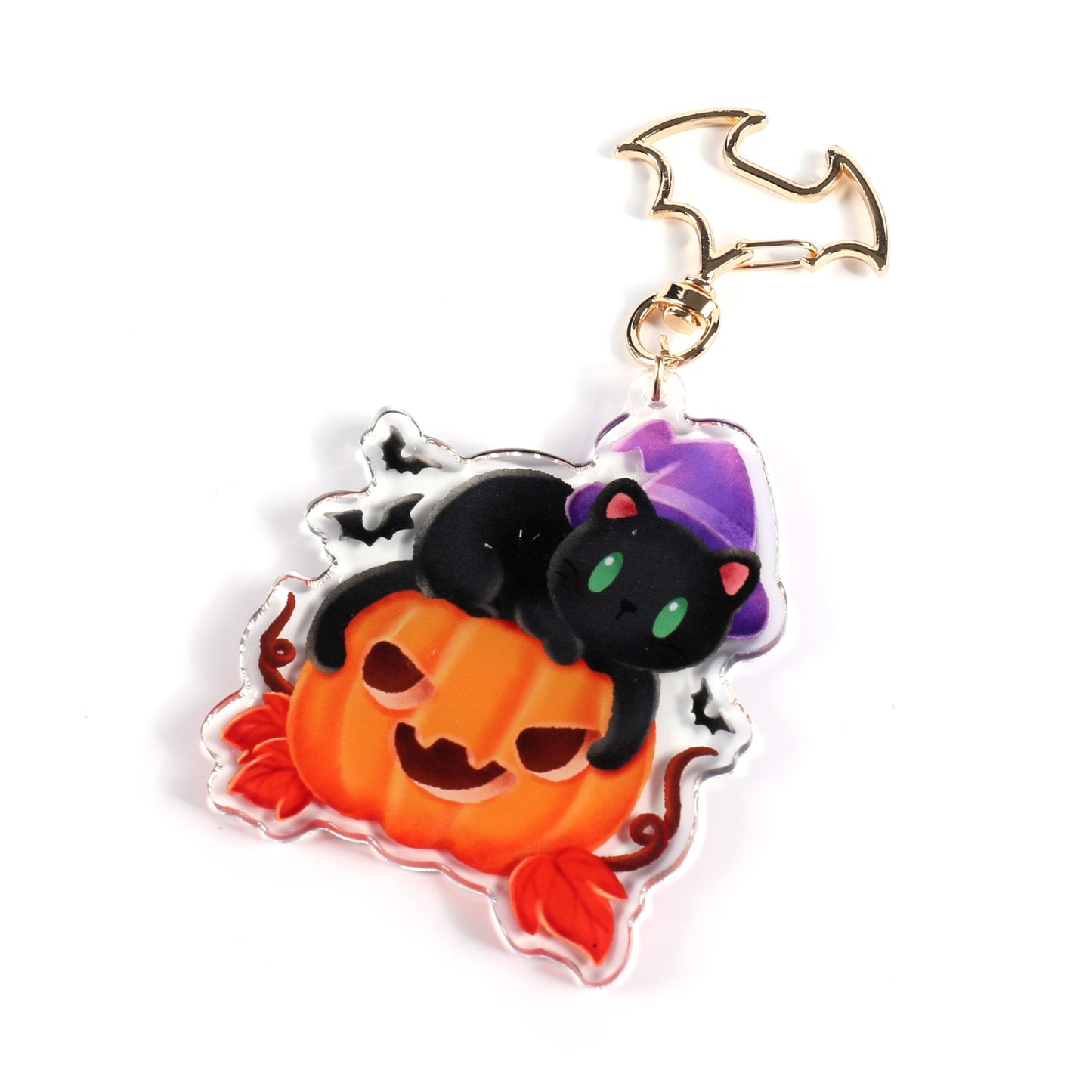 Black Cat Witch Clear Acrylic Keychain